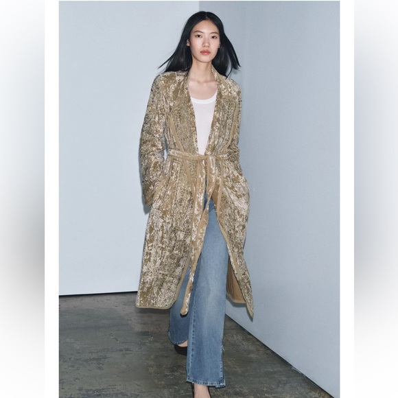 Zara Beige Velvet Embroidered Kimono Jacket - Picture 2 of 7